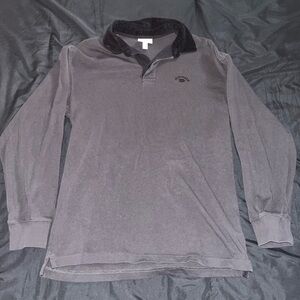 H&M Men's Long-Sleeve Polo in Charcoal with Black Collar